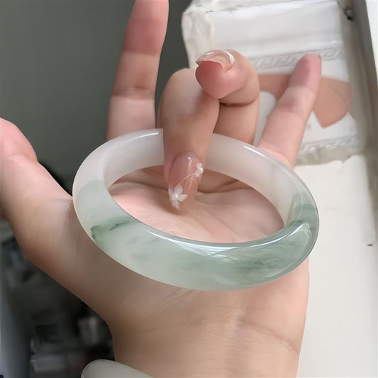 Natural Xinjiang Tianshan Green Jade Bracelet For Women, Ice Type With Floating Flowers, Youthful Style, Full Circle Jade Bracelet, Beauty Bracelet Gift