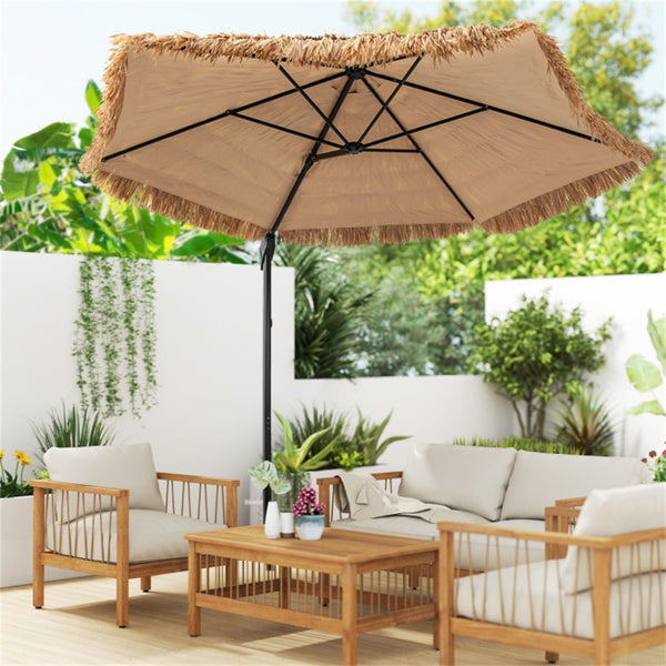 9.5ft Tropical-Style Outdoor Umbrella Natural Black - 2-Tier Vented, Sun Protection, Backyard Poolside Decor