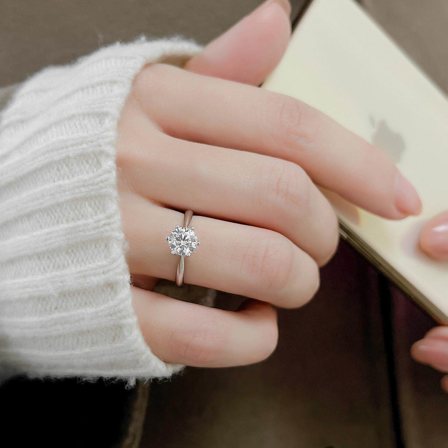 Adjustable 925 Sterling Silver 1CT Moissanite 6-Prong Ring, Chic Bridal Style For Weddings, Anniversaries & Jewelry Gift
