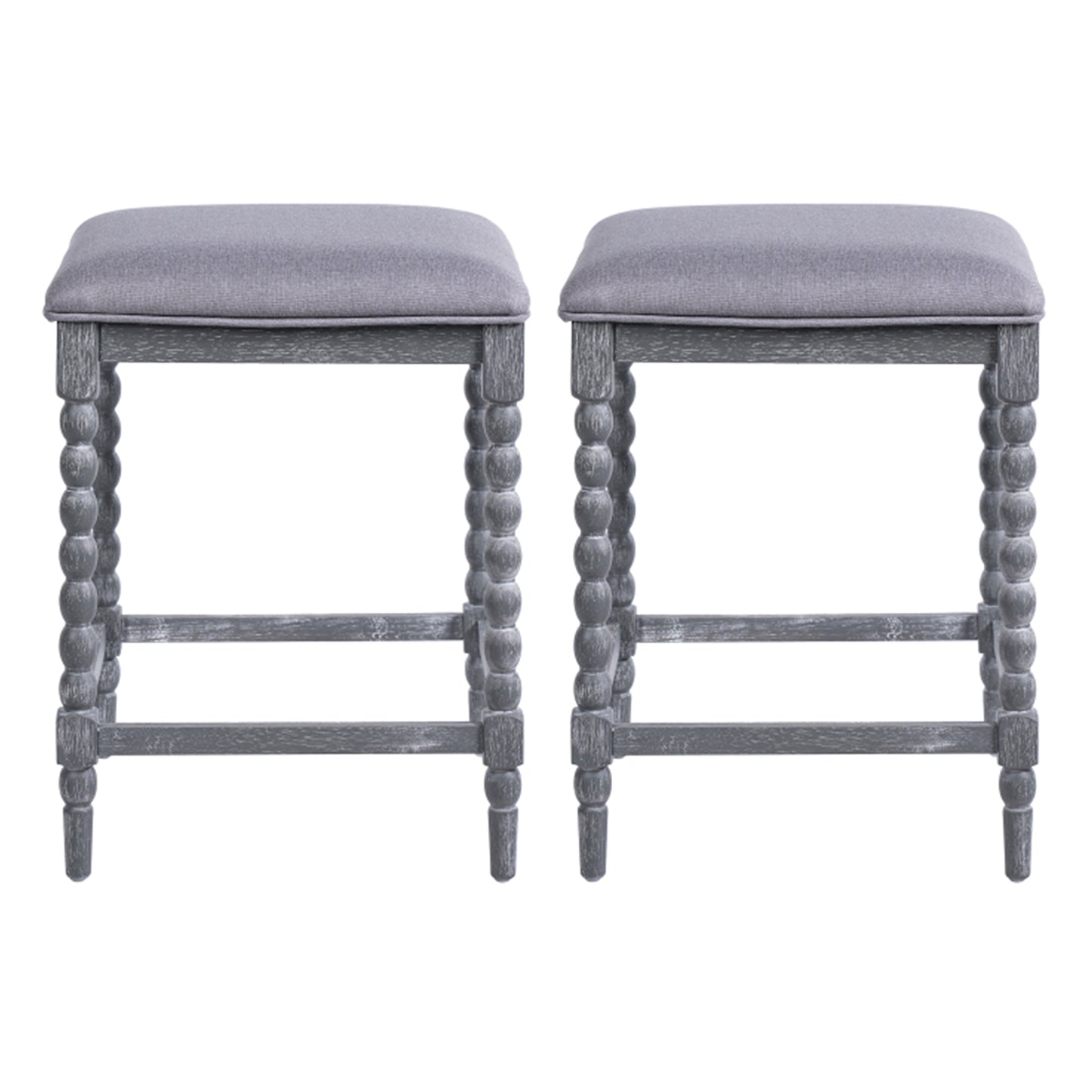 26Counter Stools,Set Of 2 With Upholstered Seat, Solid Acacia Wood Frame, Foam-Padded Seat, Open Airy Design For Kitchen Island And Bar, Gray