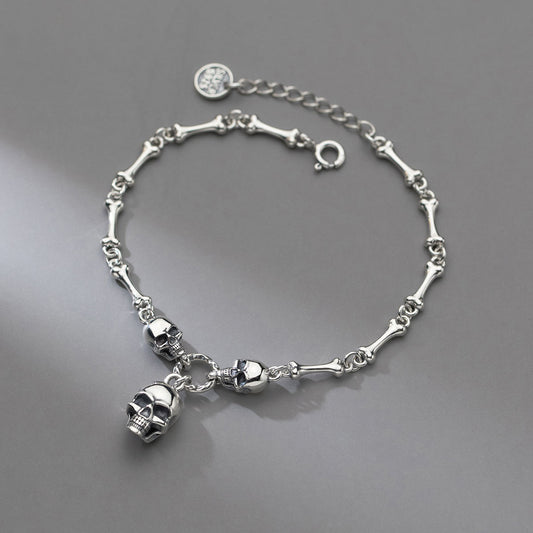 S925 Silver Korean-style Womens Vintage-style Skull Bracelet