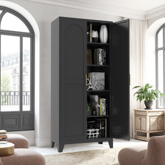71 2 Shapely Doors Cabinet, Metal Storage Cabinet With Doors And Adjustable Shelves, For Bedroom, Living Room, Kitchen Black