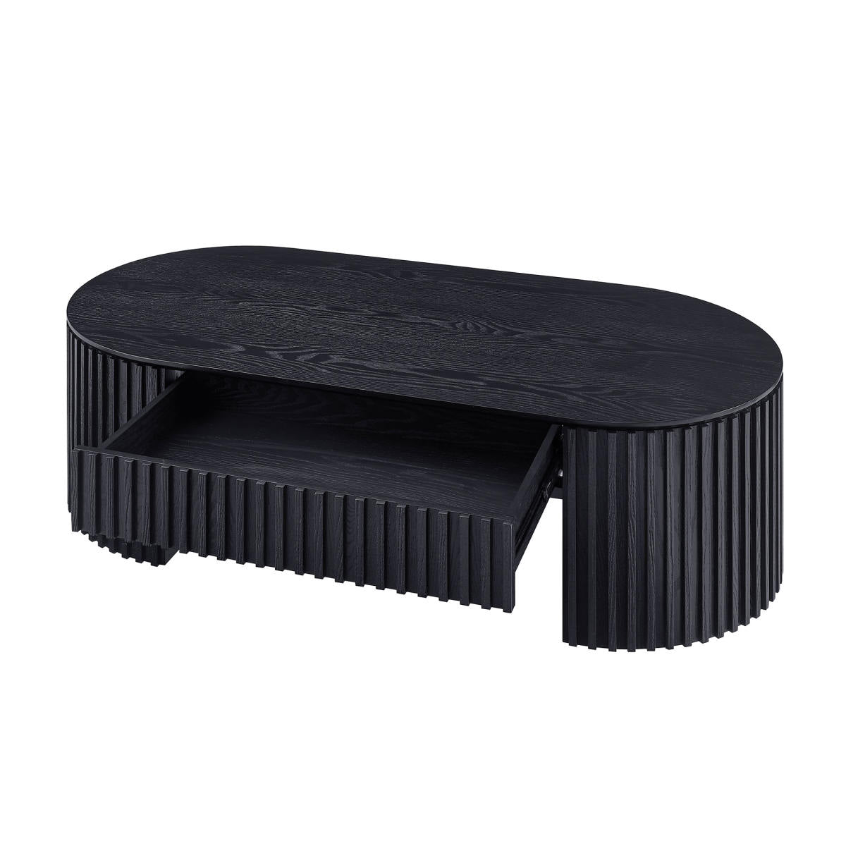51.18   Oval Wood Coffee Table With Drawer  Mid Century Modern Coffee Table Unique Coffee Table For Living Room Furniture, Tea Table BLACK