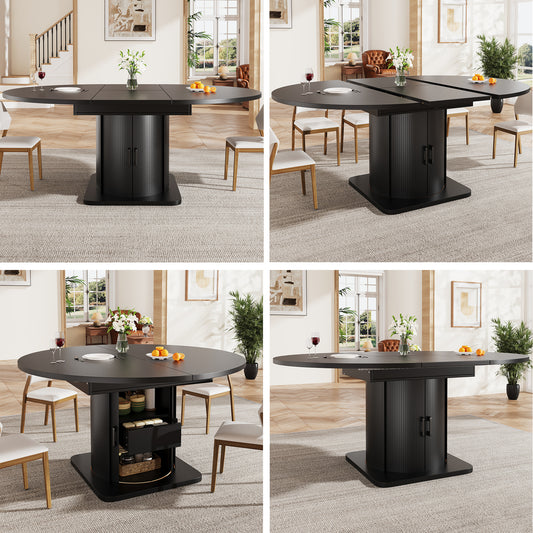 Extendable Dining Table, Dining Room Table, Kitchen Table, Round Dining Table, Extends To Oval, 118-158 Cm, Seats Up To 6 People, Dining Table With Drawers, Black