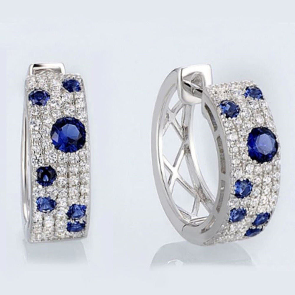 Korean Style Blue White Earrings Round Micro Inlaid Zircon Exquisite Ear Clip