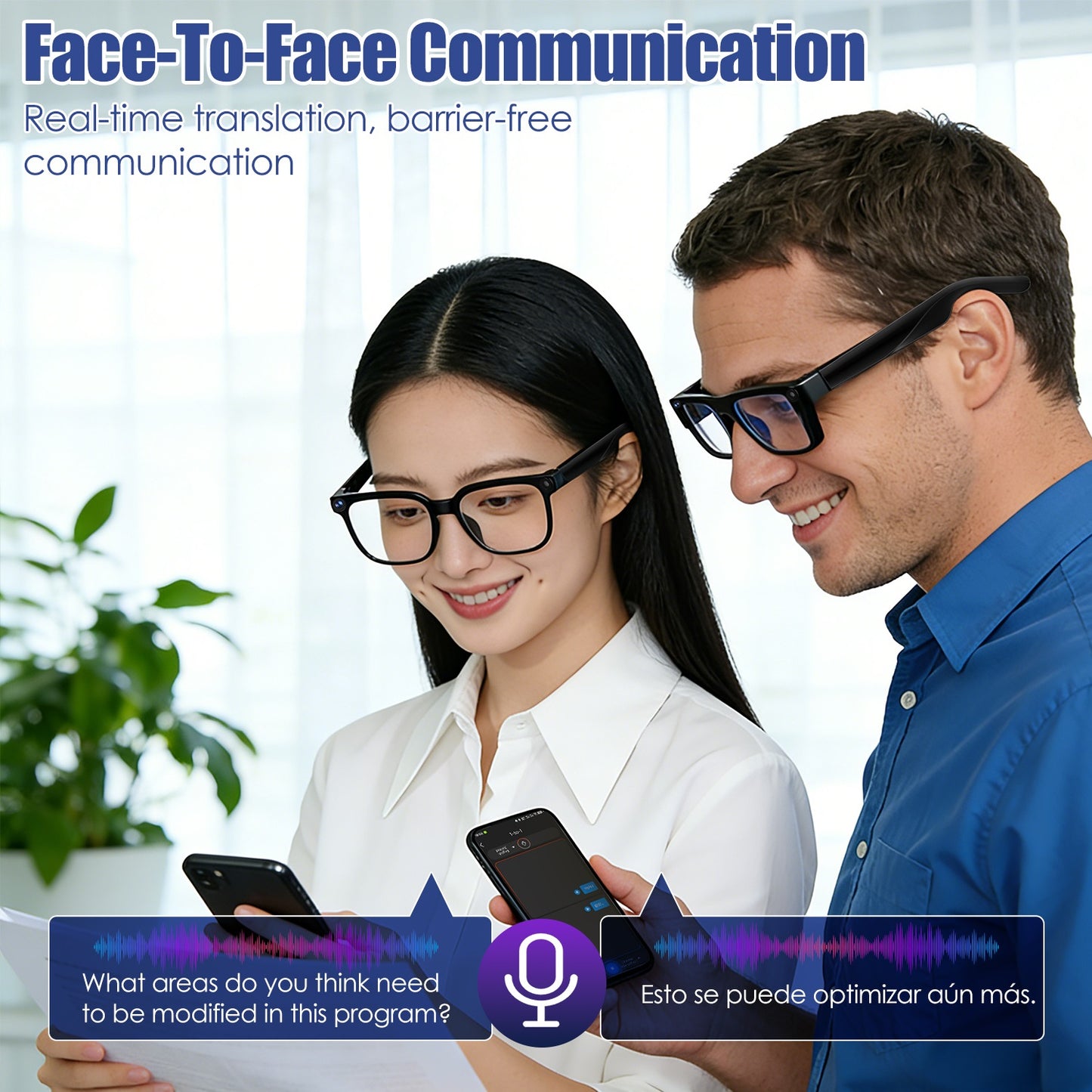 1Pc AI Smart Glasses With Camera And Audio 8MP HD1080P Real Time Translation 139 Languages Voice Assistant AI Photo Recognition Music Playback & Hands-Free Calling For Travel Meeting Vlog