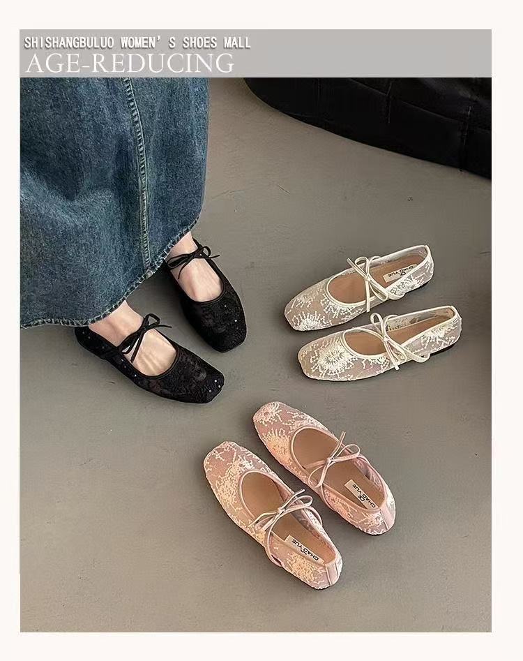Women Breathable Mesh Mary Jane Shoes, New Spring Summer Low Cut Fairy Style Pumps, Bowknot Design Hidden Wedge Heels