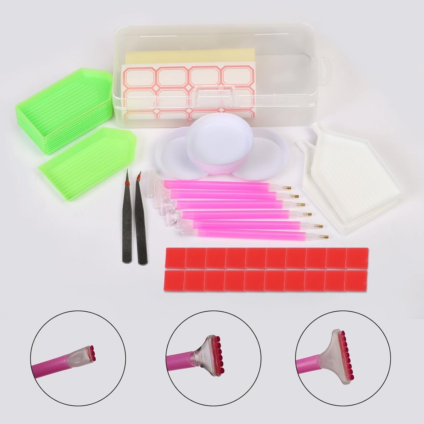 Diamond Painting Kit With Adhesive Dots, Pens, 20 Adhesive Dots, 12 Diamond Trays, 2 Metal Tweezers, 20 Mini Bags, 40 Labels, Storage Box—Craft Supplies