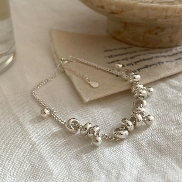 1pc 999 Sterling Silver Coil Bead Charm Bracelet, Minimalist Style, Perfect For Daily Wear And Valentine's Gift