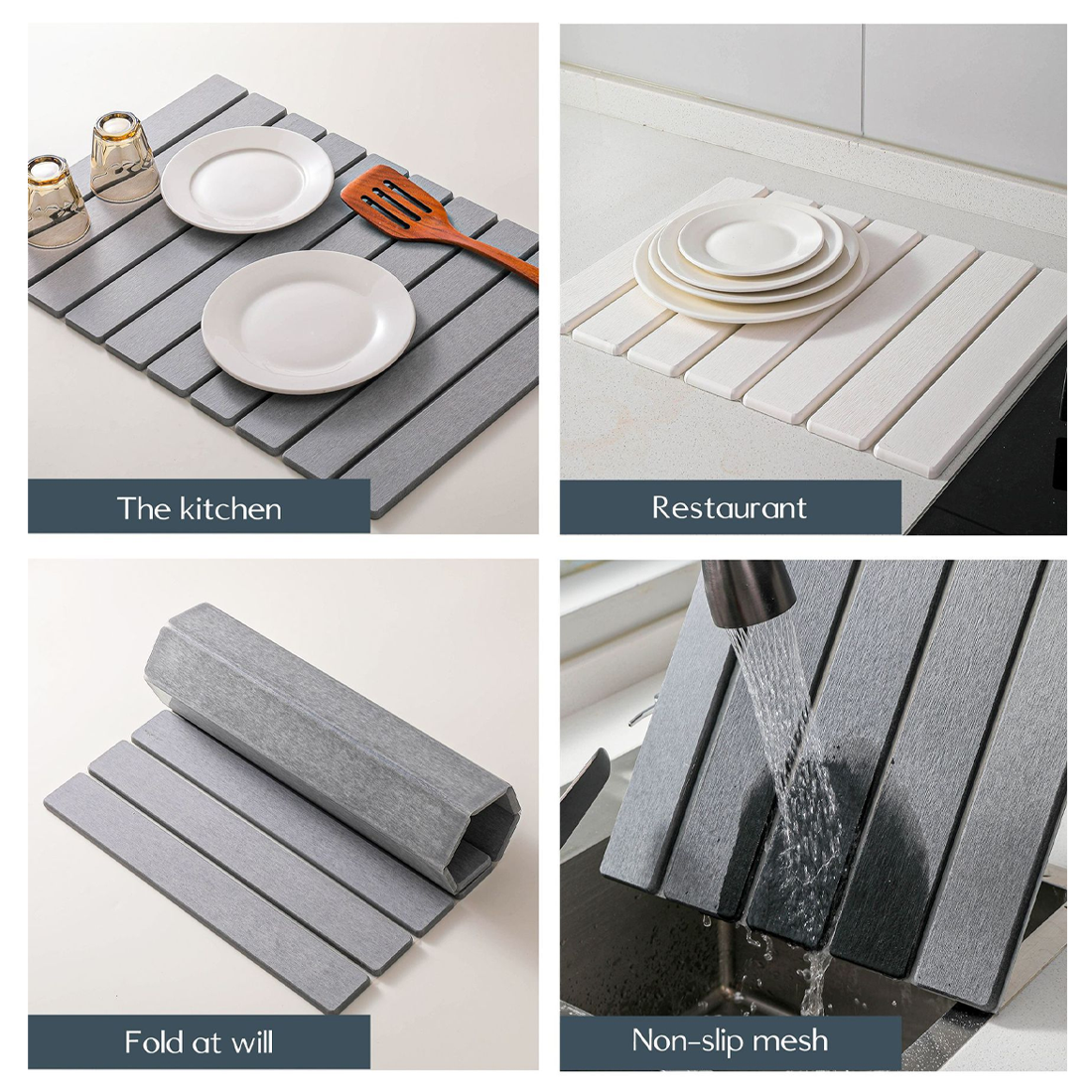 Foldable Diatomite Drying Mat Absorbent Draining Quick Dry Nonslip Pad Kitchen---Light Gray