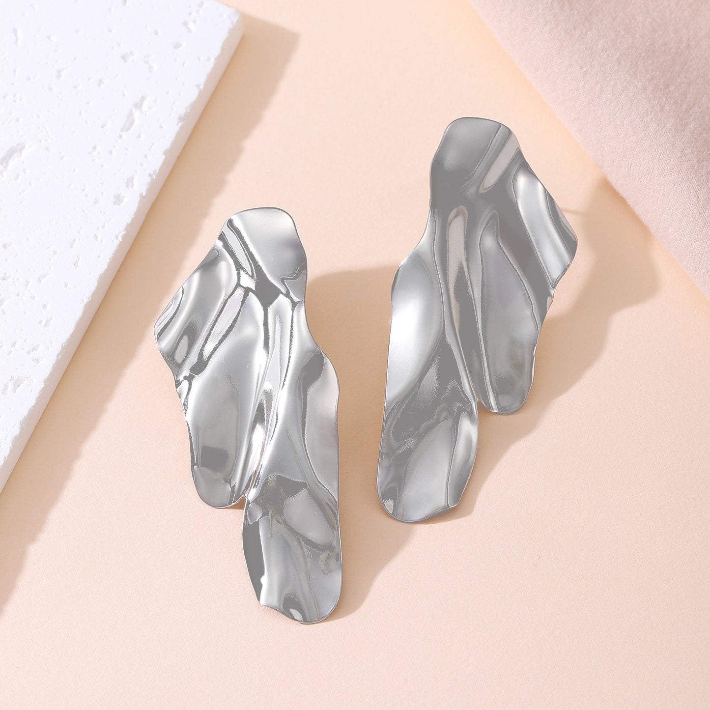 Women Retro Exaggerated Irregular Geometric Stud Earrings, Premium Metal Lava Crinkle Surface Trend European American Ear Ornaments