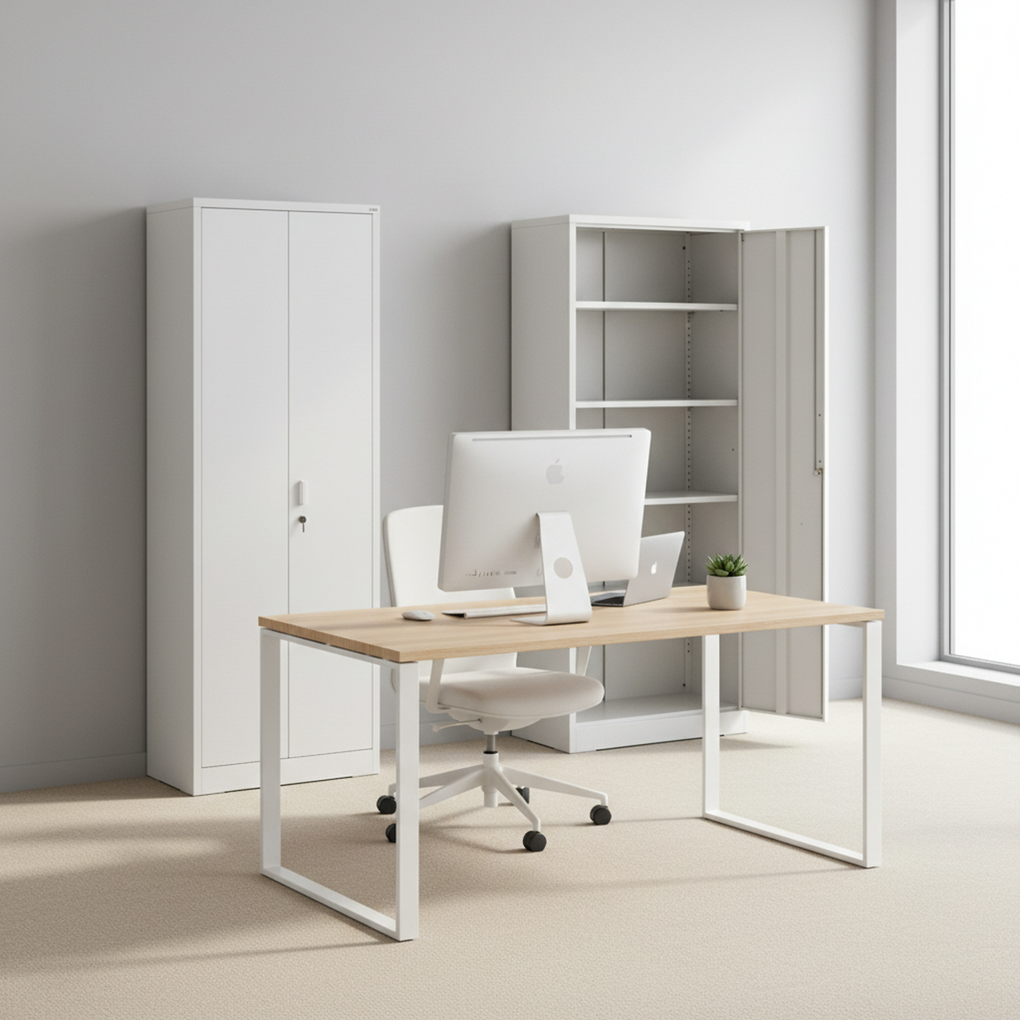 Container Furniture Direct Ironclad 71   Metal Storage Cabinet With Locking Doors And 4 Adjustable Shelves, Heavy-Duty Steel Cabinet For Garage, Laundry, Office, Or Warehouse, Cream White