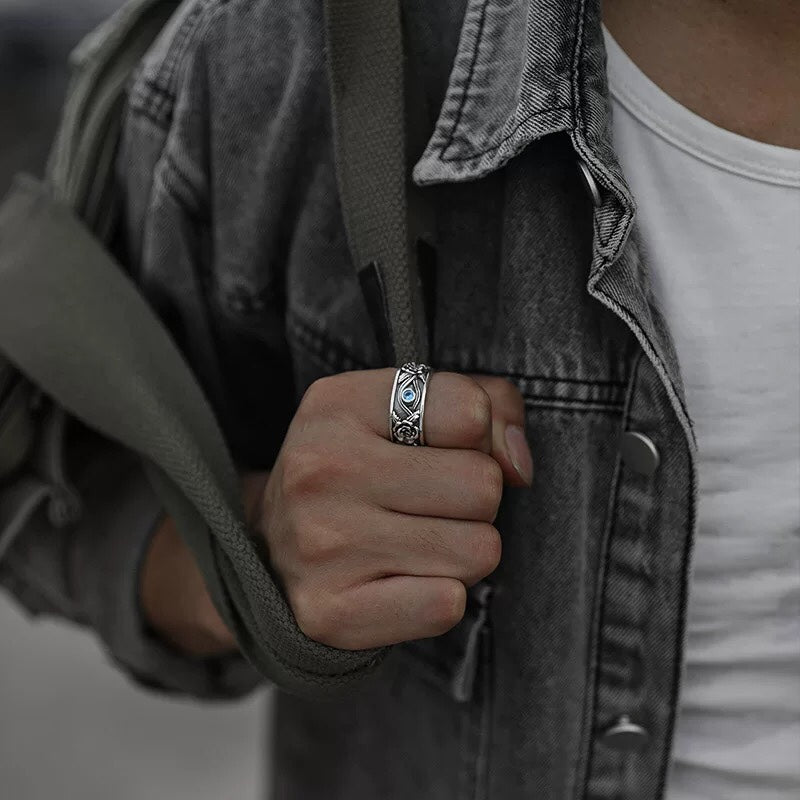 1pcs 925 Sterling Silver Retro Horus Eye Statement Ring, Mystical Boho Style, Ideal For Birthdays & Spiritual Gifts