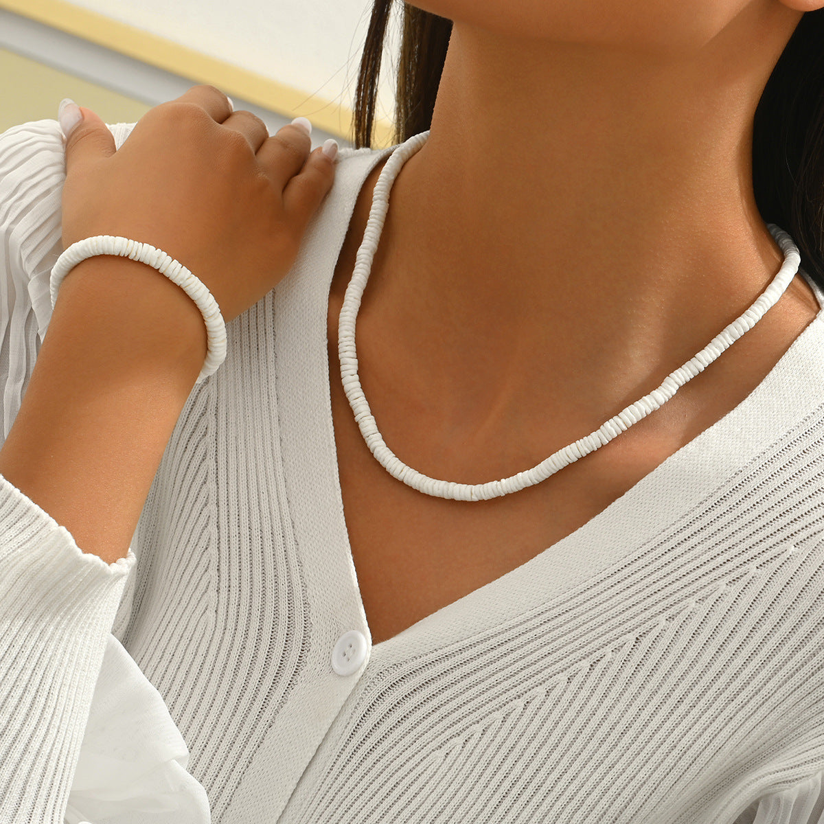 European American Cross-border Women Jewelry Set, Geometric Vacation Style Braided Shell Clavicle Necklace, Premium Texture Versatile Daily Neck Accessories