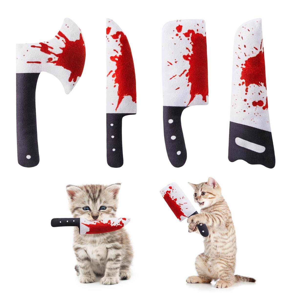 4Pcs Cat Toys, Horror Halloween Knife-Shaped Kitten Catnip Toys, Indoor Exercise For All Cat Breeds  Toys, Indoor Exercise For All Cat Breeds