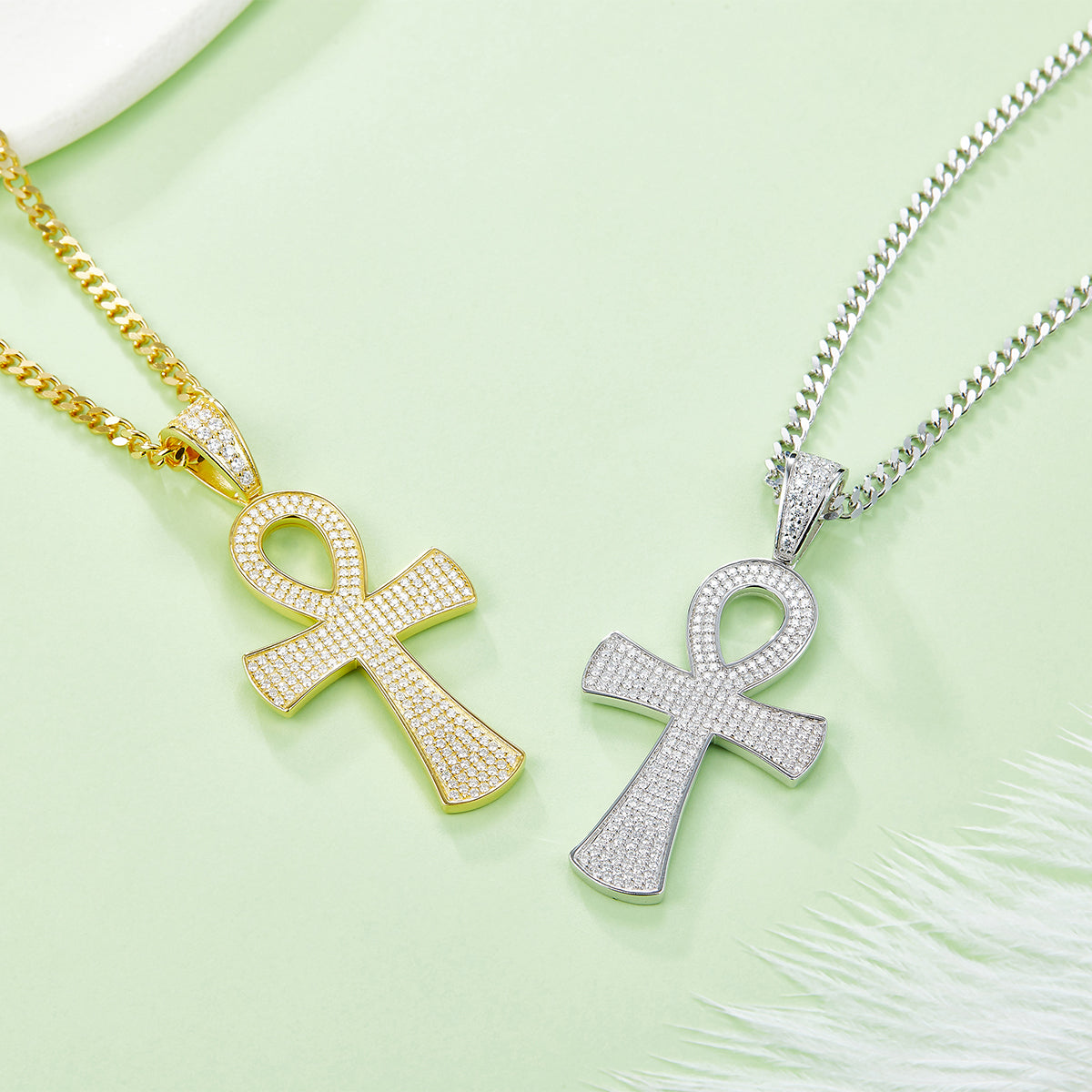 S925 Sterling Silver 240pcs D Color VVS1 Moissanite Iced Out Ankh Pendant 7.2g No Chain Platinum Plated GRA Certified Gift Box
