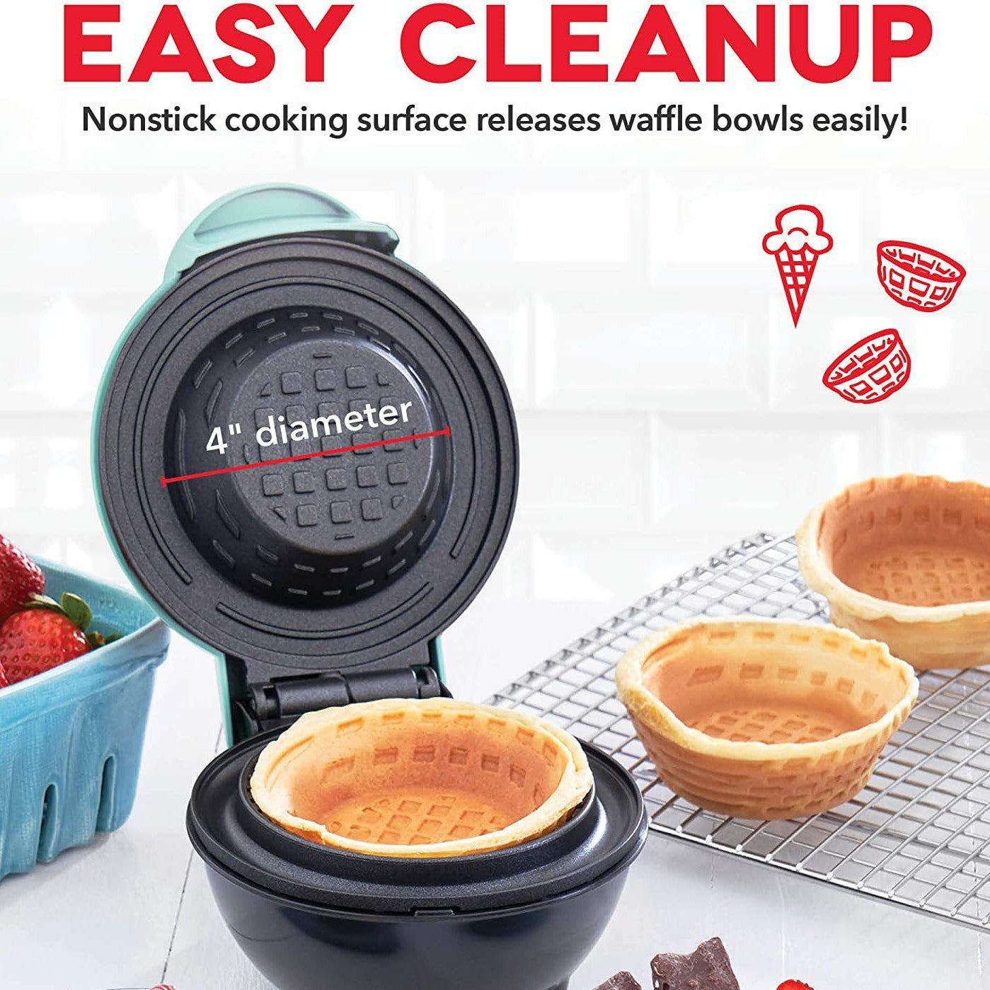 Waffle Bowl Maker - Even Heating Kitchen Gadgets, Electric Nonstick Waffle Cone Bowl Machine, Sturdy Easy To Use Design, Dessert Cooking Tool, For Kitchen Birthday Christmas Party Holiday Snack Breakf