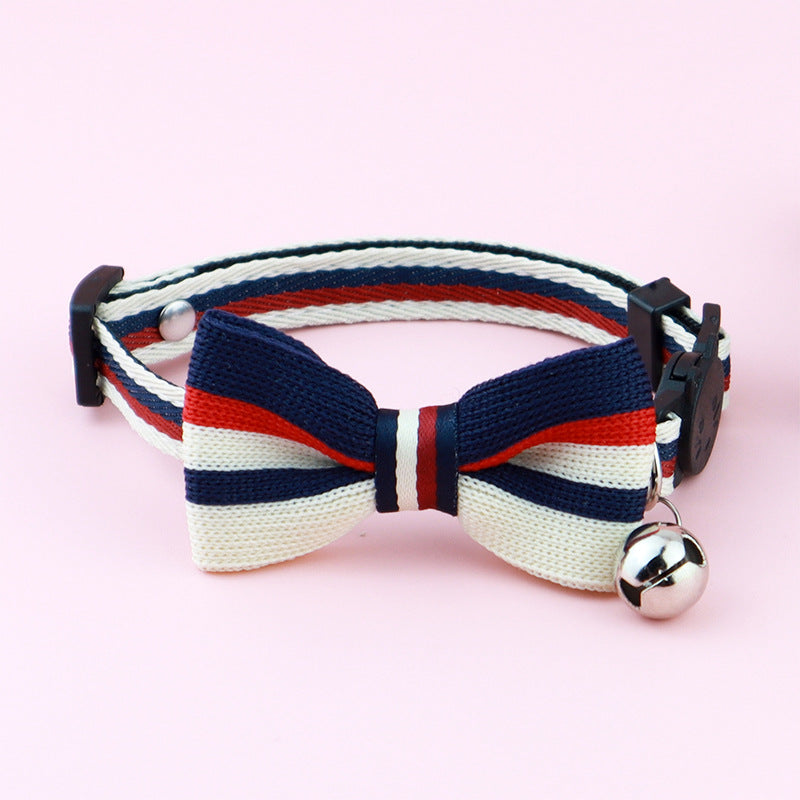 Pet Collar British-Style Striped Bow Tie, Cat Anti-Strangle Collar
