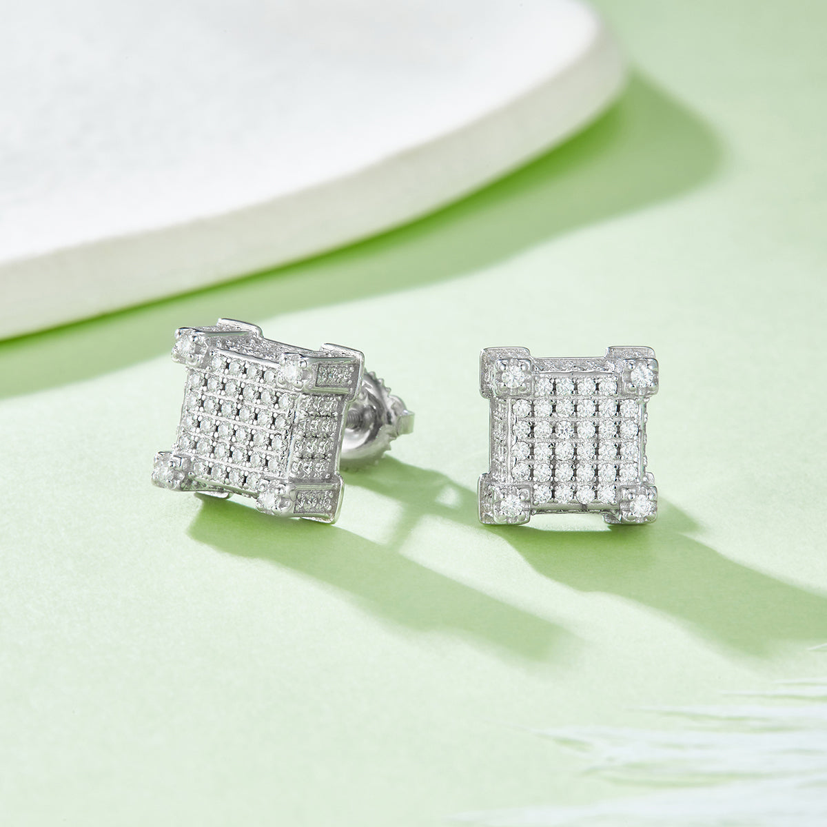 S925 Sterling Silver 216pcs D Color VVS1 Moissanite 3D Cube Earrings 3.2g Screw Back Hypoallergenic GRA Certified Gift Box