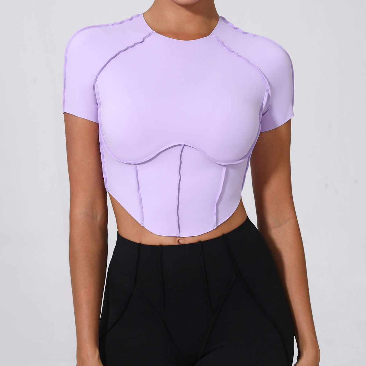 Autumn Sand Nude Feel Yoga Short Sleeve No Chest Pad Quick-drying Tight Three-dimensional