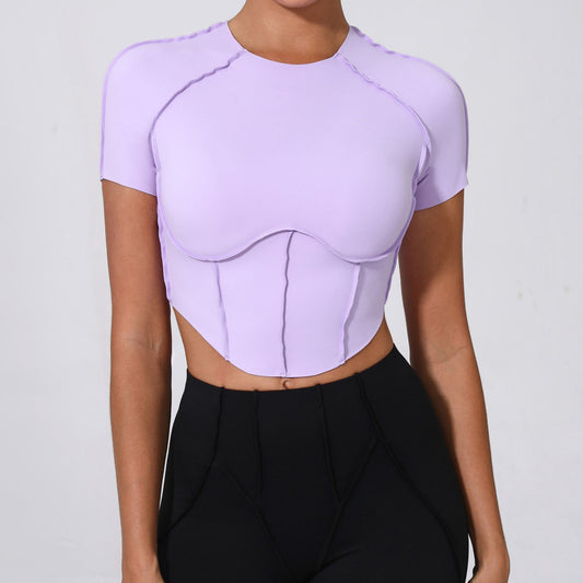 Autumn Sand Nude Feel Yoga Short Sleeve No Chest Pad Quick-drying Tight Three-dimensional