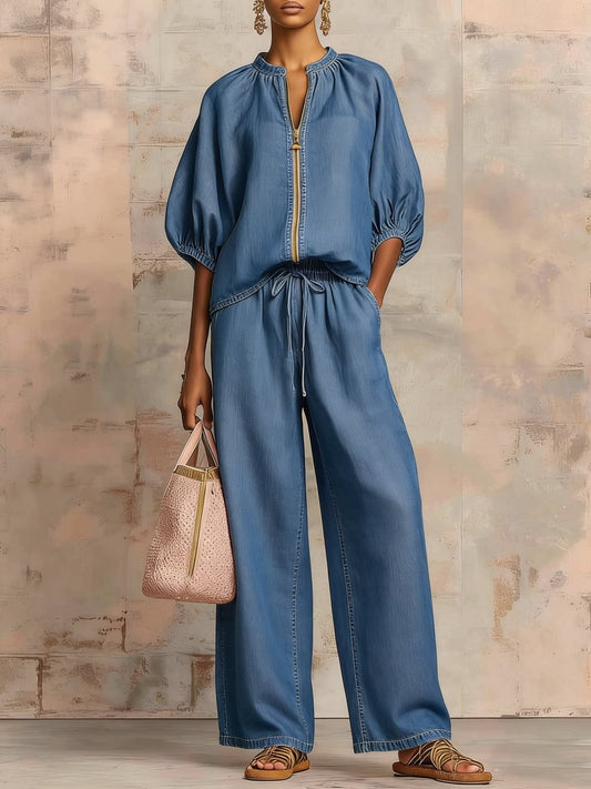 Bestselling Women's Fashion Loose Fit Two-Piece Set, Matching Top And Wide Leg Pants Outfit