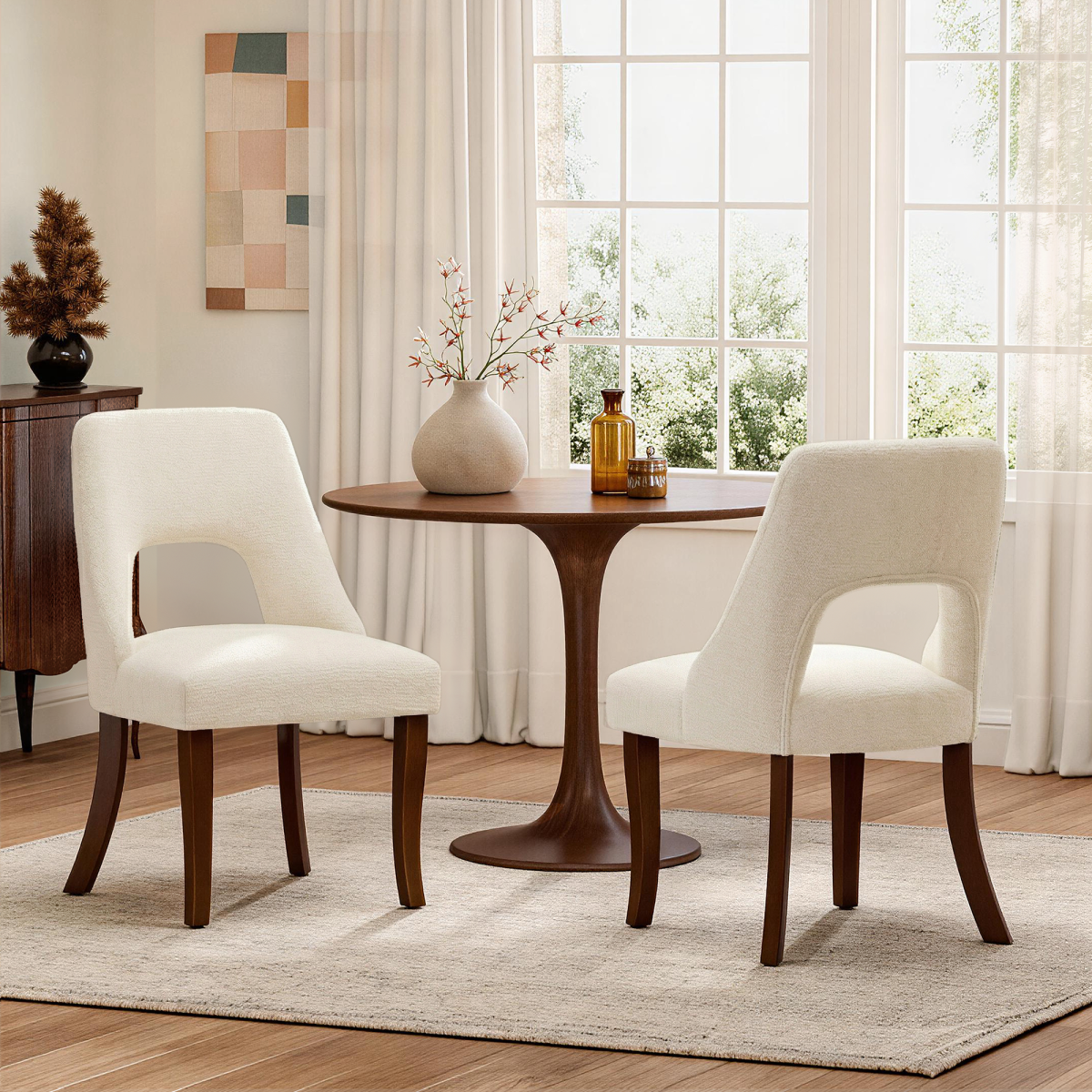 Dining Chair Set of 2,Upholstered Chenille Fabric Dining Chair Curved Solid Wood Legs, Elegant Tufted Club Dining Room Kitchen Room Dining Chair,Beige