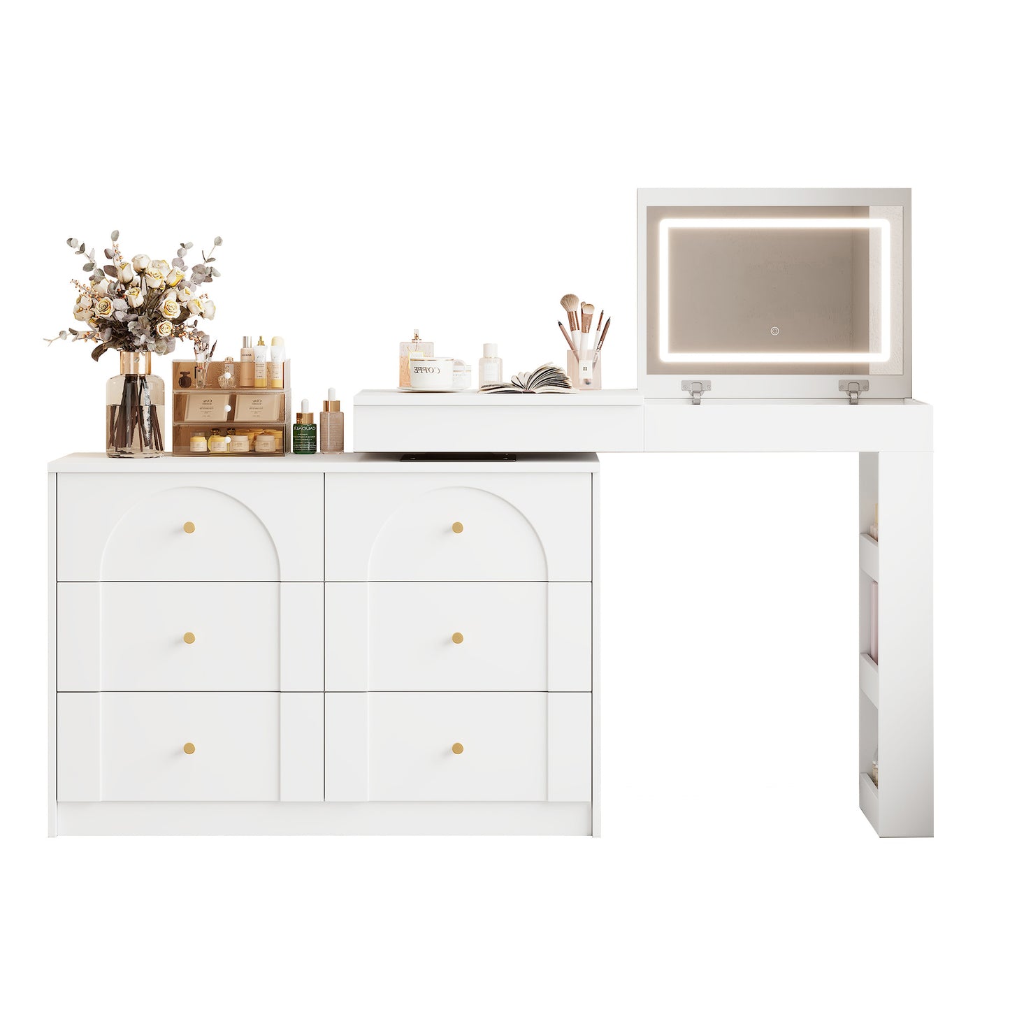 Rotatable Dressing Table With LED Lighting,Dressing Table,Office Table,White,105x40x80cm Old SKU N657P24679091W
