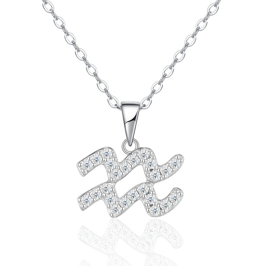 S925 Sterling Silver Aquarius Necklace For Women  D Color VVS1 Moissanite Zodiac Pendant, 3.8g Platinum Plated Astrology Jewelry With GRA Certificate, Perfect Birthday & Anniversary Gift Box Set For