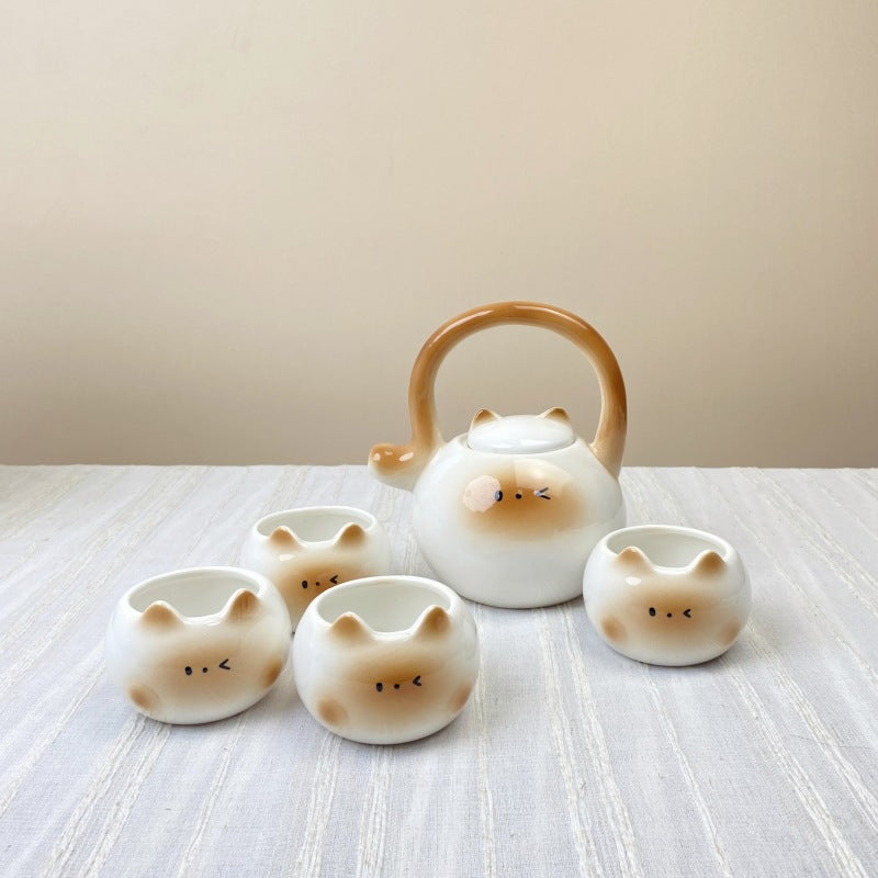 Creative Handle Teapot Siamese Cat Tea Cup And Teapot Set
