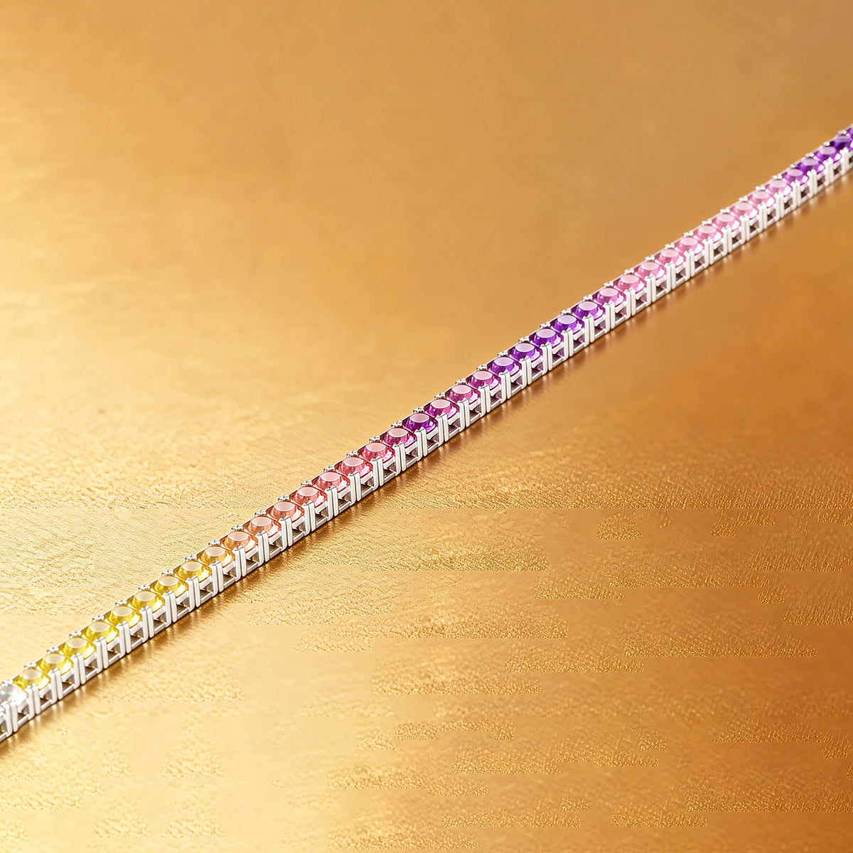 S925 Sterling Silver 2mm Rainbow Lab-Grown Gemstone Tennis Bracelet For Women GRA Certified Platinum Plated Gift Box