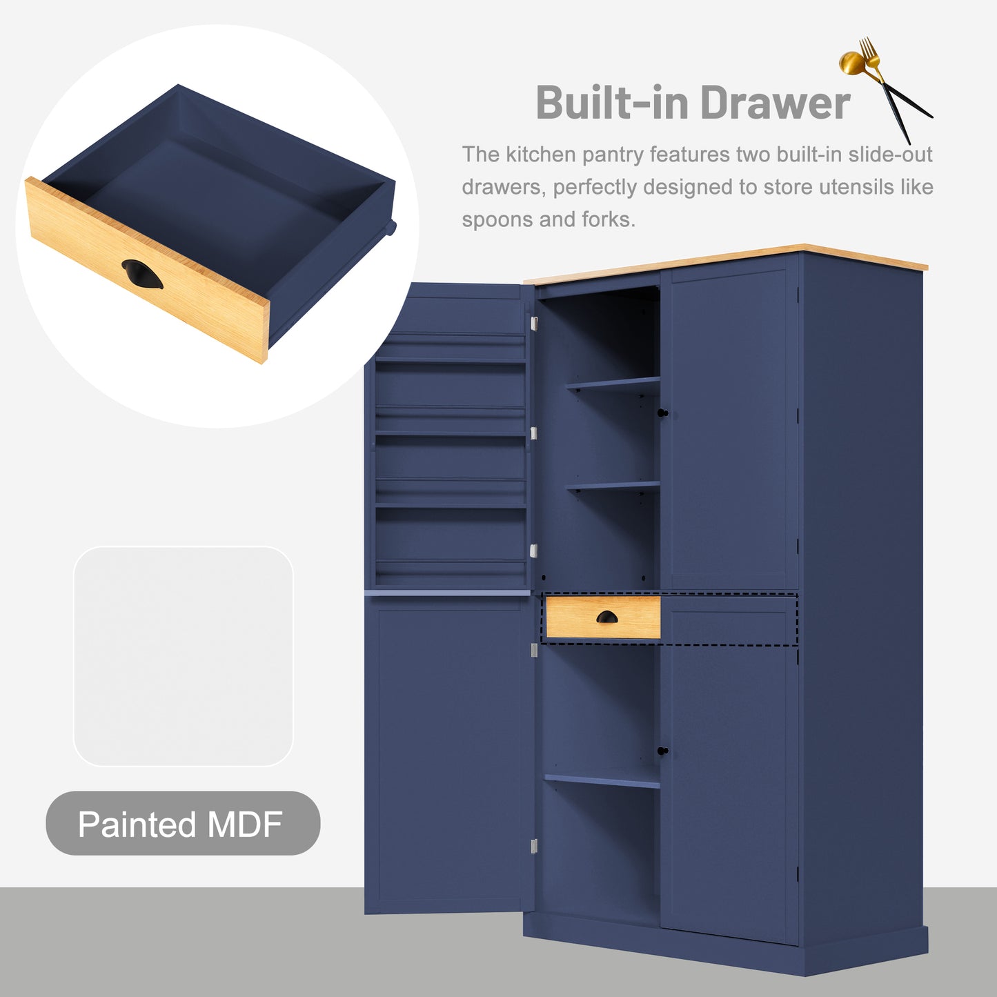 TOPMAx 40.2x20x71.3inch High Freestanding Kitchen Pantry Large Cupboard Storage Cabinet With 2 Drawers  2 Adjustable Shelves  8 Door Shelves For Kitchen  Dining Room Blue