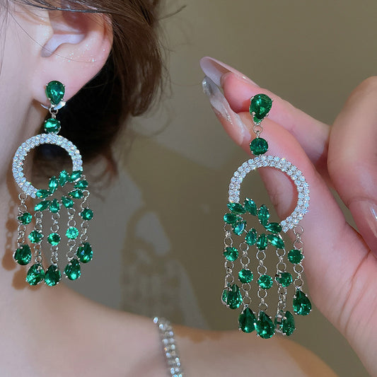 Silver Needle Premium Enamel Earrings Women Chinese Style Flower Rhinestone Pearl