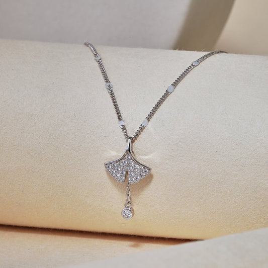 S925 Sterling Silver Necklace For Women Light Luxury Temperament Accessories Ginkgo Leaf Pendant