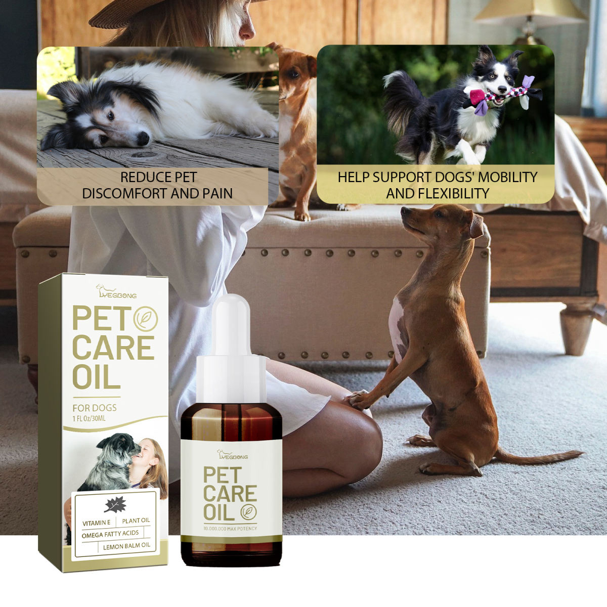 Dog Pet Care Oil With Lemon Balm Oil Fatty Acids, Joint & Muscle Relief Supplement Oil For Canine Mobility Support
