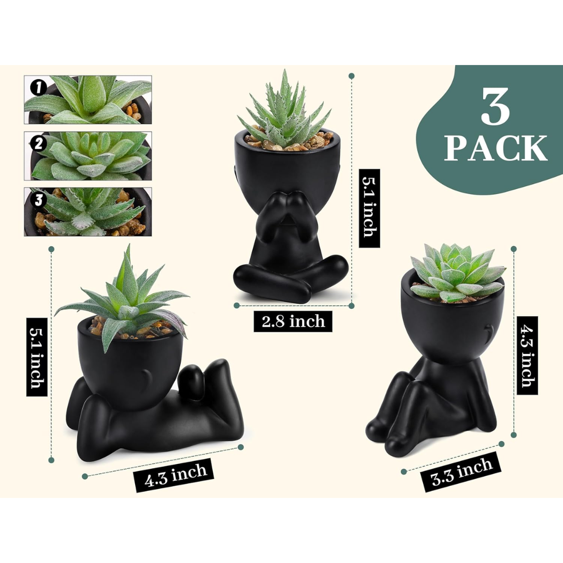 3pcs Fake Succulents Plants Artificial For Black Bathroom Bedroom Home Living Room Halloween Decor Aesthetic Indoor