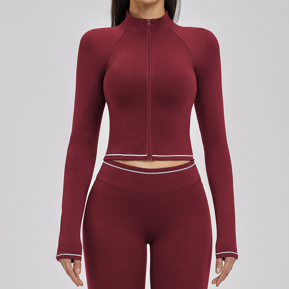 Zippered Contrast-Fabric Brushed Yoga Jacket