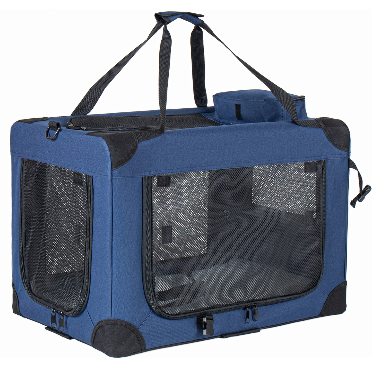 36   Soft Dog Crates Kennel, 3-Door Portable Folding Pet Carrier With Mesh Windows, Straps And Fleece Mat For Dogs, Cats, Rabbits, Meeting The Needs For Indoor, Outdoor, And Travel Use, Dark Blue