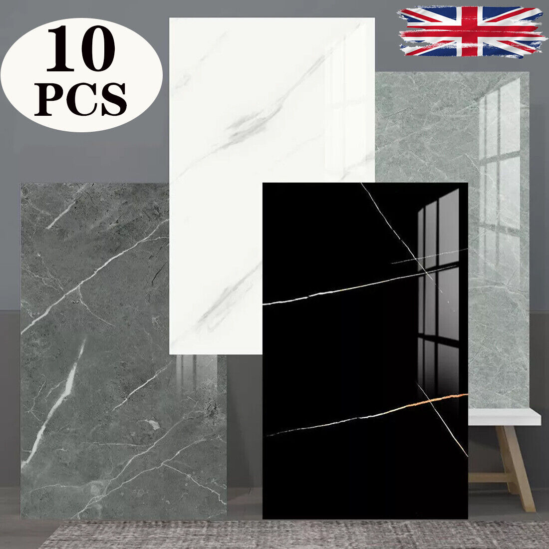 10 Self-adhesive Marble Tile Stickers For Kitchen, Living Room And Bathroom
