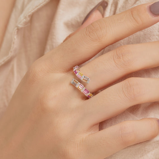 Women's Korean-style INS-style S925 Sterling Silver Open Ring Symmetrical Color Zirconium Inlaid