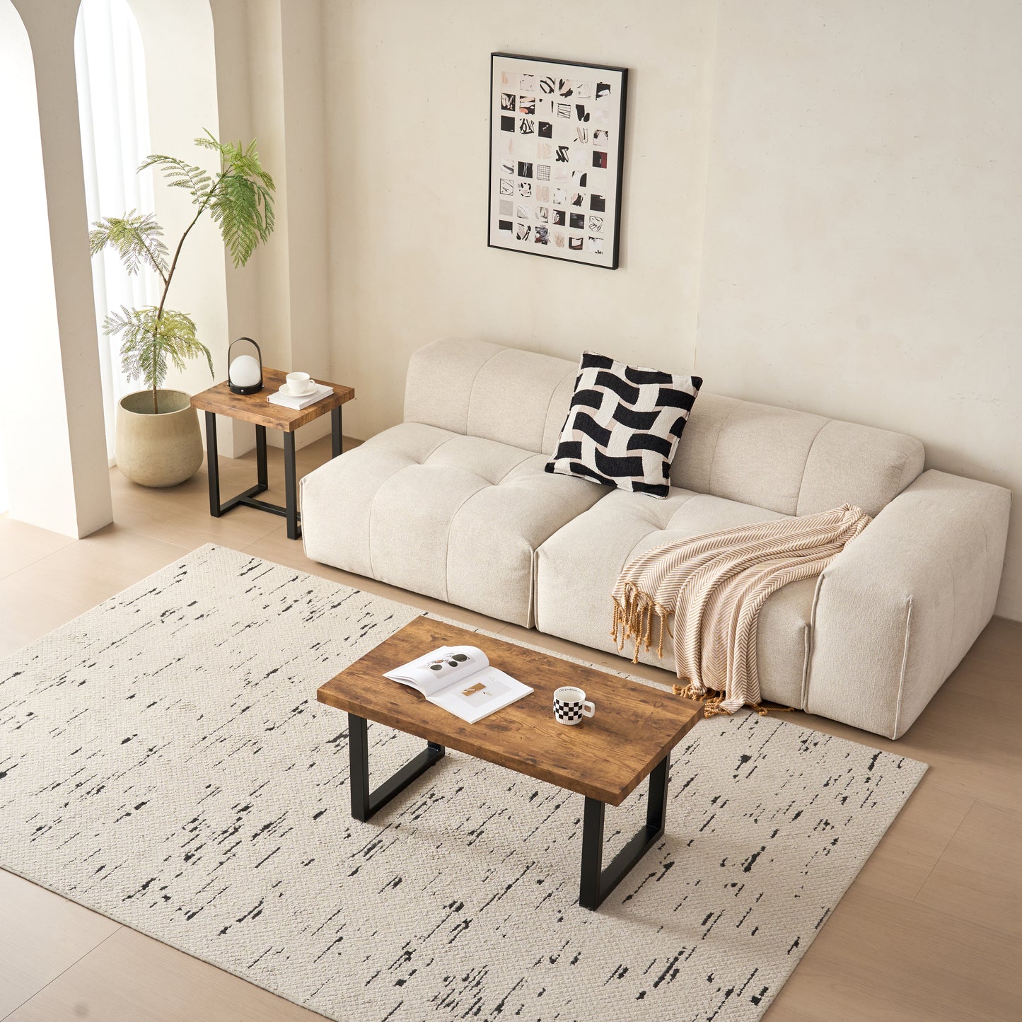 MDF CoffeeTable, Small Tea Table, Walnut With Metal Legs Sofa Table