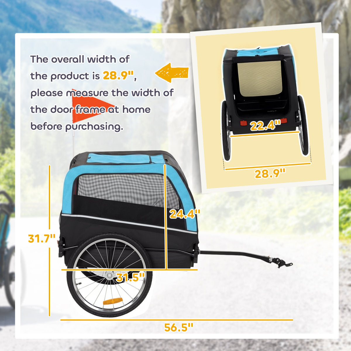 Dog Bike Trailer, Pet Cart Bicycle Carrier with 20" Air Tires, Quick-Release Wheels, Reflectors, Flag