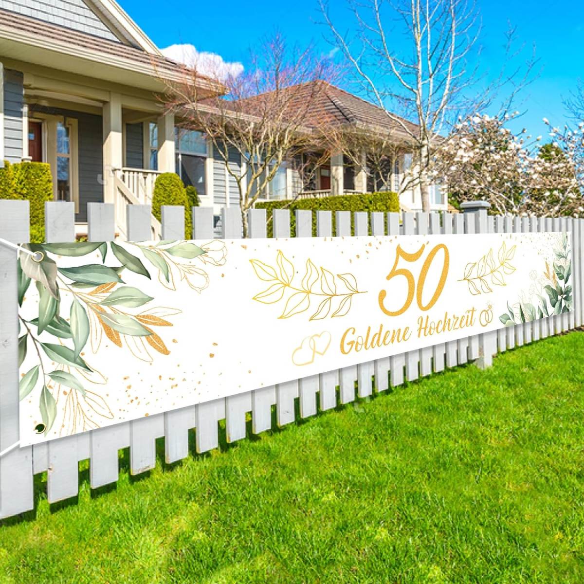 Golden Wedding Anniversary Banner,300x50cm,Extra Large 50th Anniversary Wedding Banner,Gold Wedding Anniversary Background,Golden Wedding Hanging Decoration For Garden, Indoor, And Outdoor
