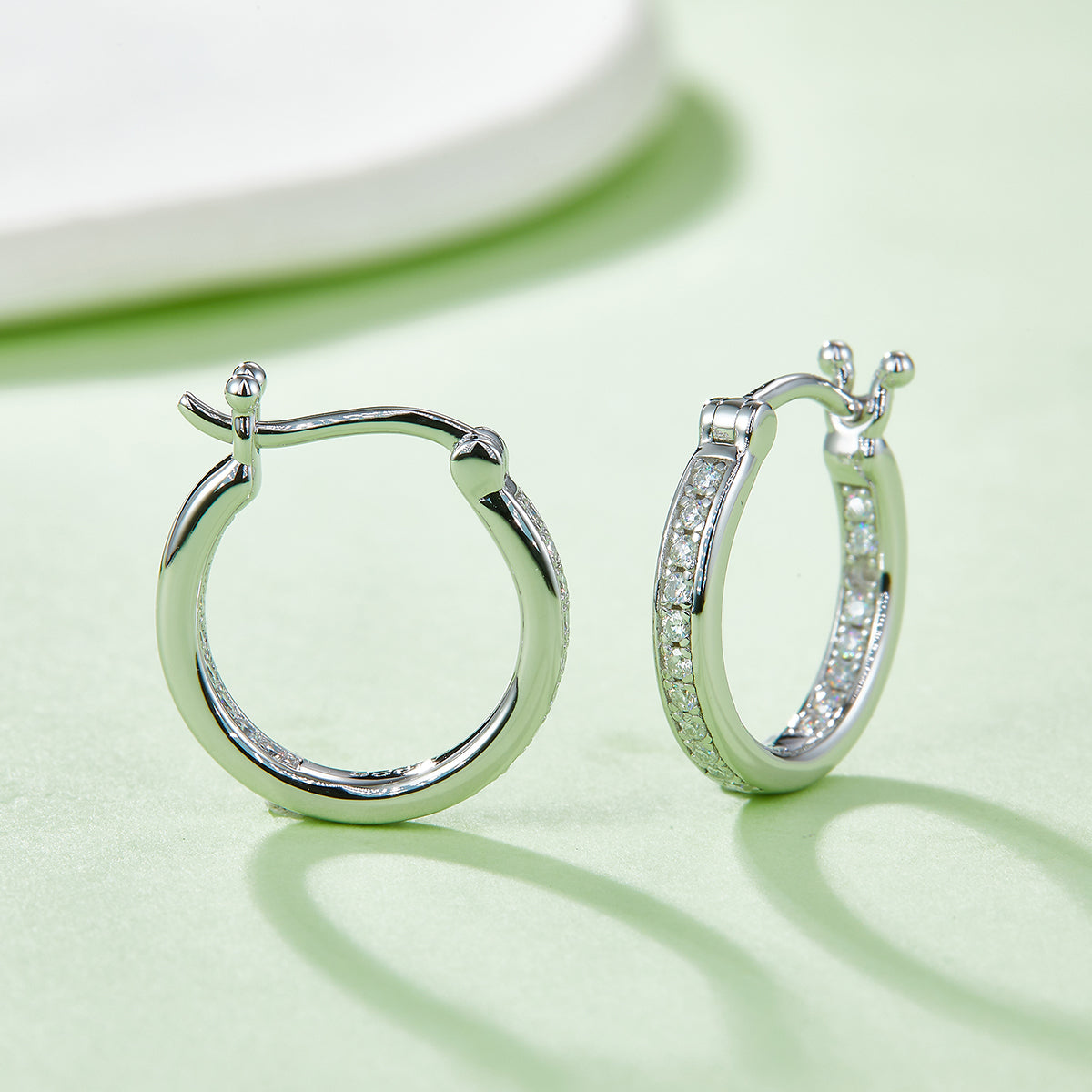 S925 Sterling Silver 38pcs Moissanite Huggie Hoop Earrings For Women 16.5mm Platinum Plated GRA Certified Hypoallergenic Gift Box
