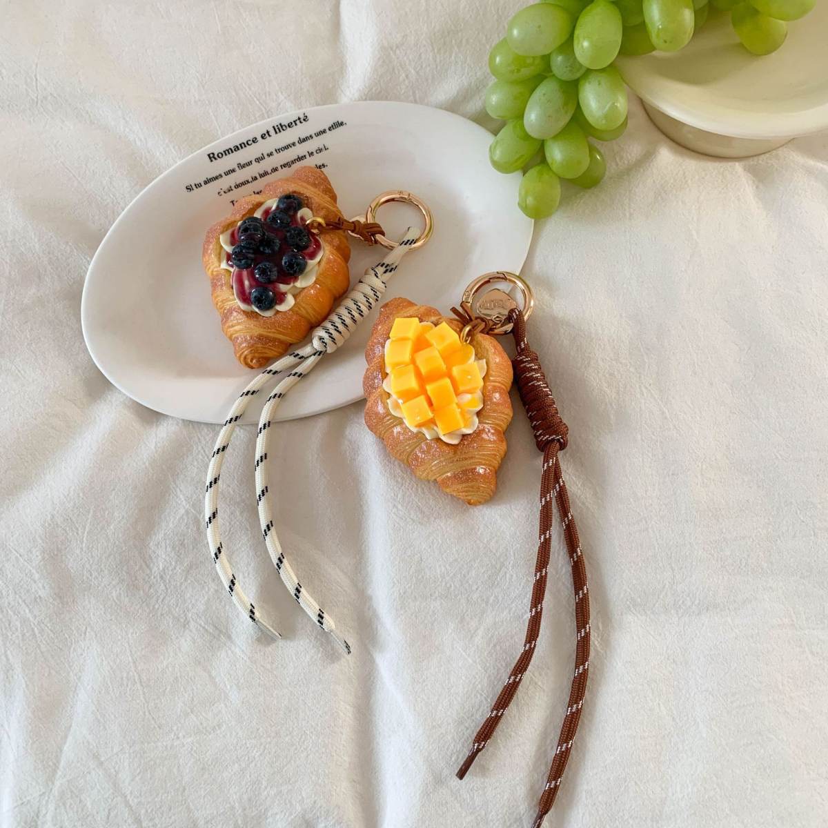 Cozy Afternoon Tea Simulation Fruit Cream Croissant Pendant
