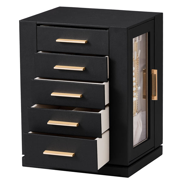 Four Sides With Storage, 5 Drawers That Can Rotate. Black Cabinet Body,   Velvet Fabric. Necklace Box.