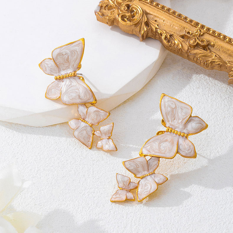 Trendy Style Enamel Three Butterfly Stud Earrings For Women, Fashion High-End Personalized Temperament Versatile Daily All-Match Ear Jewelry