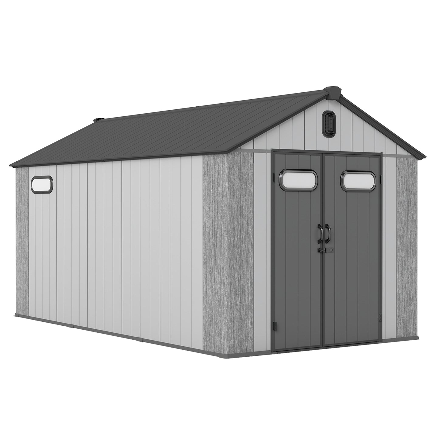 8x16Ft Resin Outdoor Storage Shed, Plastic Garden Shed With Carpet, Outside Weatherproof Storage Building For Tools, Bike, Lawn Mower, Patio