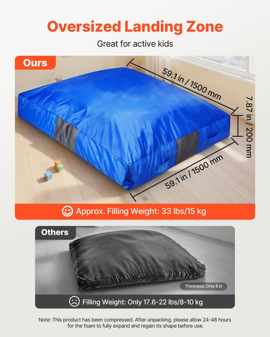 Crash Pad, 5 X 5 Ft Crash Pad For Kids Sensory With Foam Blocks And Washable Cover, Large Soft Foam Landing Zone Giant Pillow Mat, Sensory Room Equipment For Children Jumping, Relaxing & Play