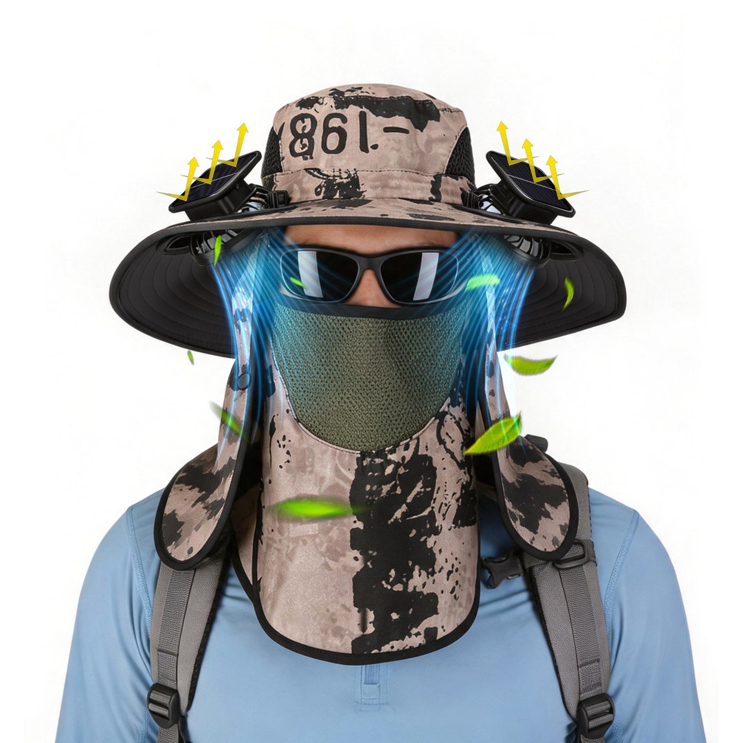 1Pc 2 In 1 Solar Fan Hat UPF50 Sun Hat With Fans Wide Brim Fishing Hat With Face Cover Neck Flap Solar USB Charging For Hiking Gardening Outdoor Work